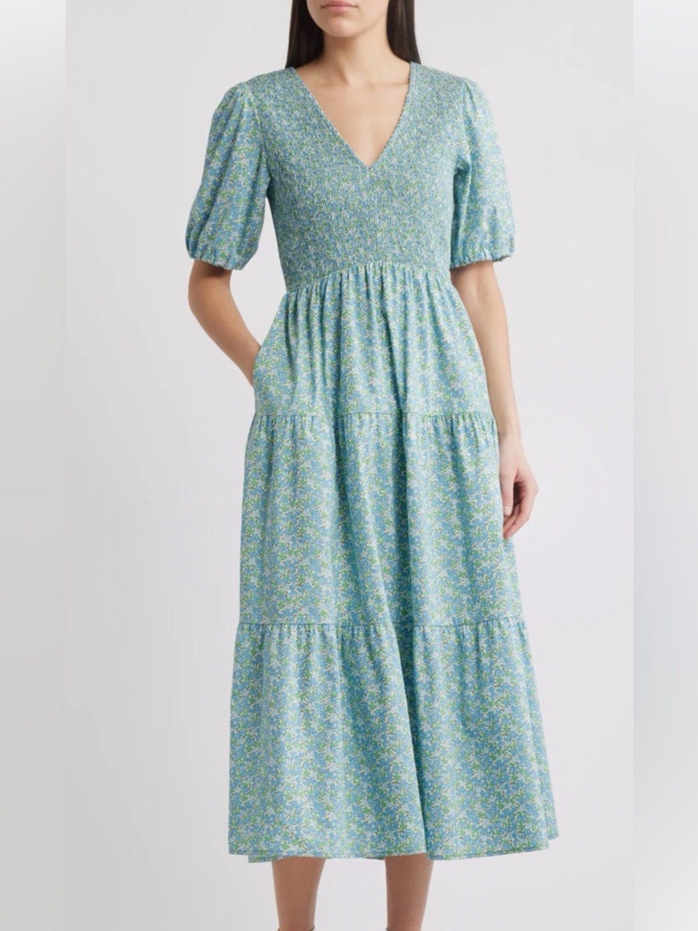 Floral Smocked Puff Sleeve Tiered Maxi Dress MELLODAY